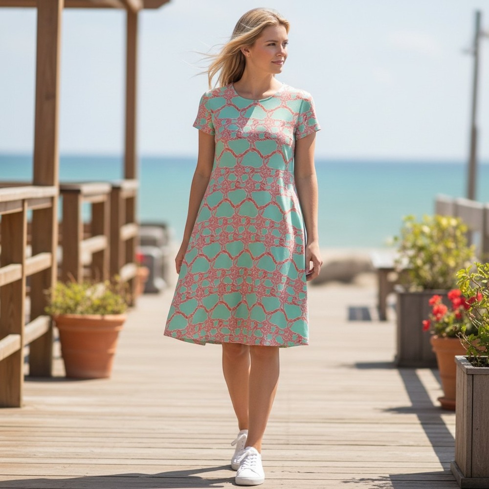 J. McLaughlin Womens Mint Orange Rope Print Shift Dress Pockets Size M
